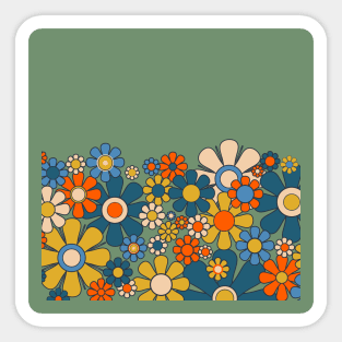 Retro Garden Flower Cuff Groovy Vintage Floral Pattern Sage Blue Mustard Orange Sticker